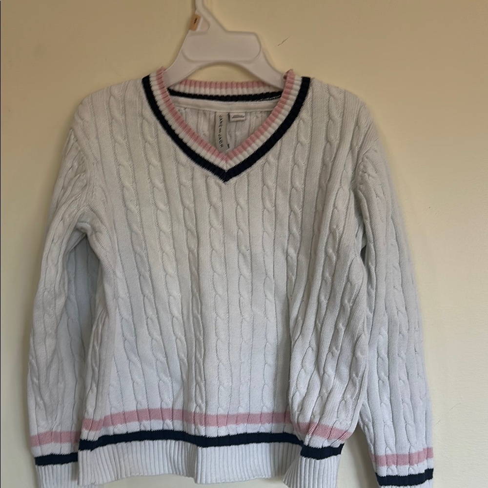 Janie and Jack Pink Trim Cable-Knit Sweater